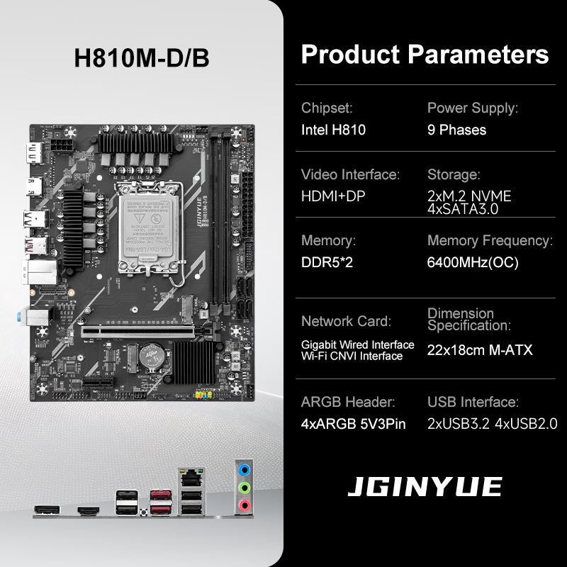 JGINYUE H810M-D/B M-ATX Gaming - Lga1851 Gaming Motherboard 评论和价格